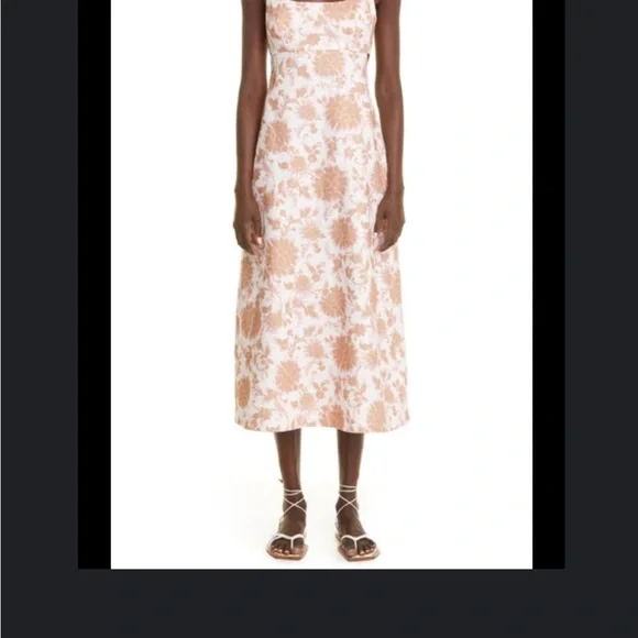 ZIMMERMANN Postcard Linen Tie Shoulder Midi Dress Sz 0 Tan Floral Open Back - Picture 9 of 16